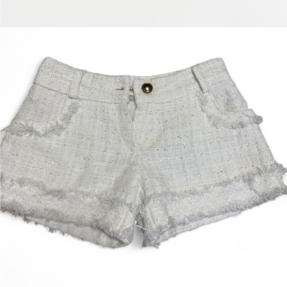 Elegant White Tweed Women Shorts